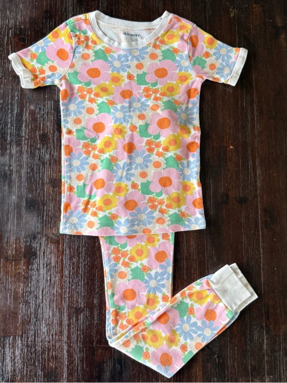 Old Navy Floral Short Sleeve Pajama Set in Pink, Orange & Yellow